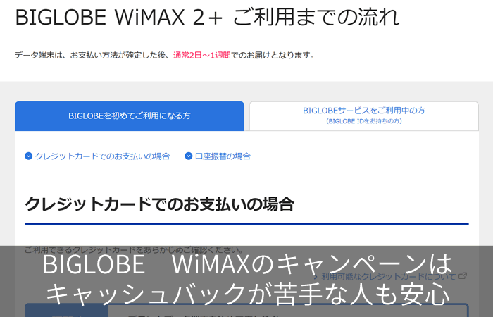 BIGLOBE WiMAXのキャンペーンはキャッシュバックが苦手な人も安心