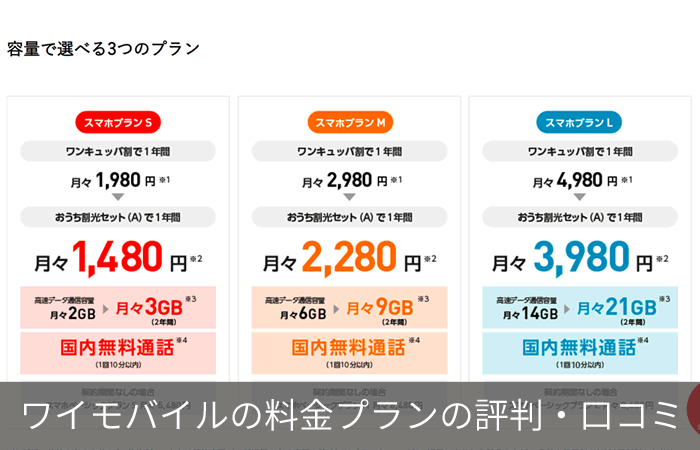 ワイモバイルの料金プランの評判・口コミ