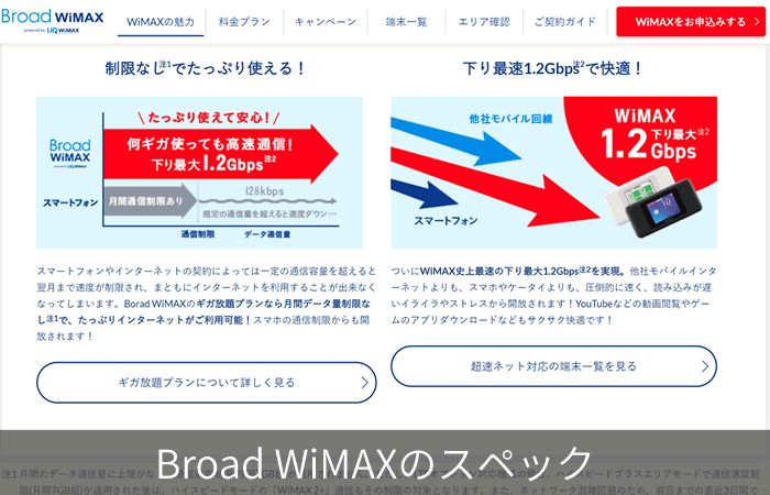 Broad WiMAXのスペック