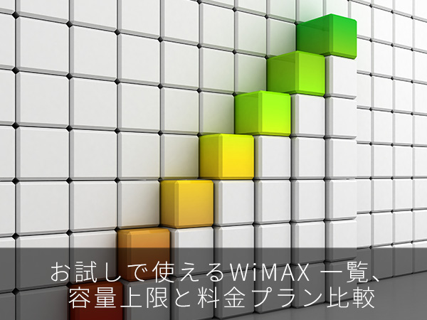 お試しで使えるWiMAX 一覧、容量上限と料金プラン比較